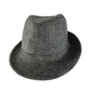 Weatherproof Herringbone Fedora Hat Black Gray Wool  blen Lined